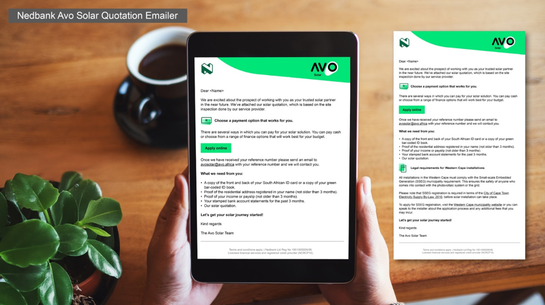 Nedbank - Avo Solar Quotation Emailer, Direct Marketing